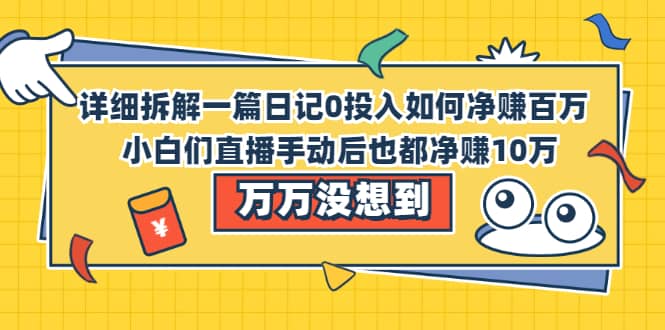 （2063期）详细拆解一篇日记0投入如何净赚百万，小白们直接复制后也都净赚10万插图