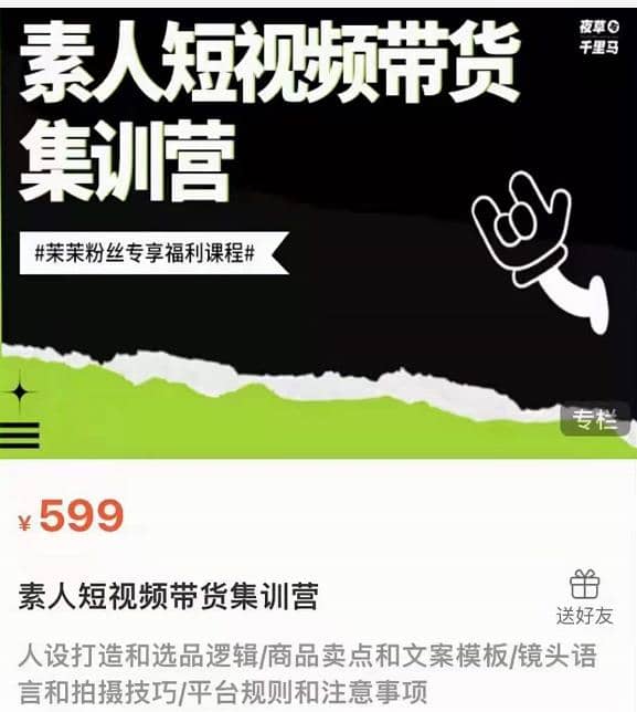 夜草与千里马素人短视频带货集训营，薛辉团队价值599插图