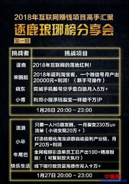 （888期）逐鹿琅琊会2018高手汇聚分享会：8个项目-zui少一个月能赚5万-10元插图1