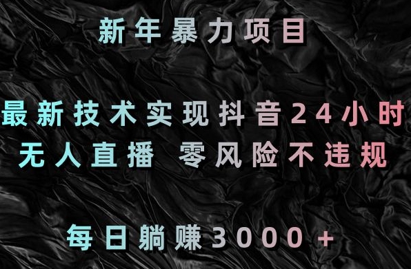 新年暴力项目，zui新技术实现抖音24小时无人直播，零风险不违规，每日躺赚3000＋【揭秘】插图