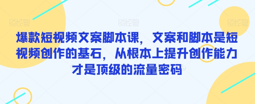 爆款短视频文案脚本课，文案和脚本是短视频创作的基石，从根本上提升创作能力才是顶级的流量密码插图