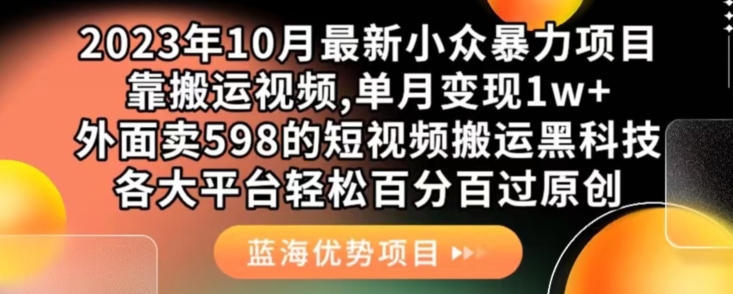 2023年10月zui新小众暴力项目，靠搬运视频,单月变现1w+，外面卖598的短视频搬运黑科技，各大平台轻松百分百过原创插图