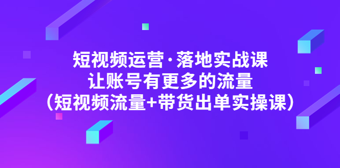 （4961期）短视频运营·落地实战课 让账号有更多的流量（短视频流量+带货出单实操）插图