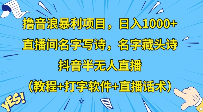 撸音浪暴利项目，日入1000+，直播间名字写诗，名字藏头诗，抖音半无人直播（教程+打字软件+直播话术）【揭秘】插图