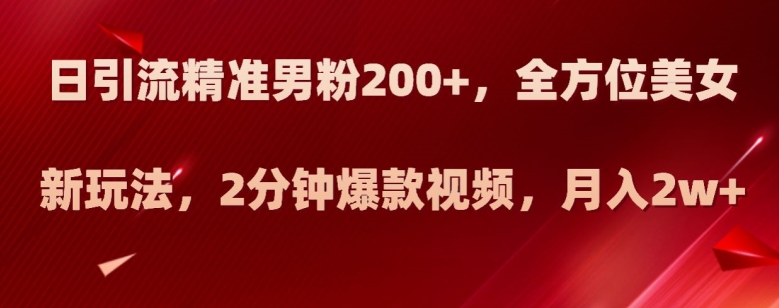 日引流精准男粉200+，全方位美女新玩法，2分钟爆款视频，月入2w+【揭秘】插图