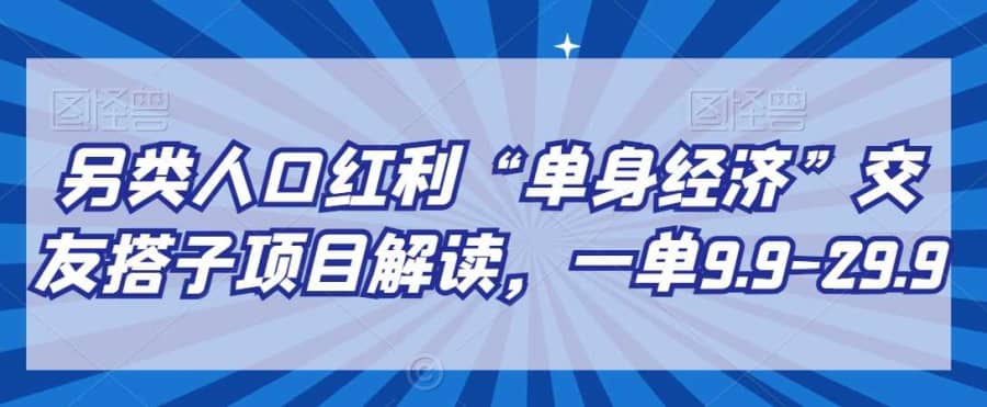 另类人口红利“单身经济”交友搭子项目解读，一单9.9-29.9【揭秘】插图