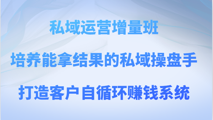 私域运营增量班 培养能拿结果的私域操盘手，打造客户自循环赚钱系统插图