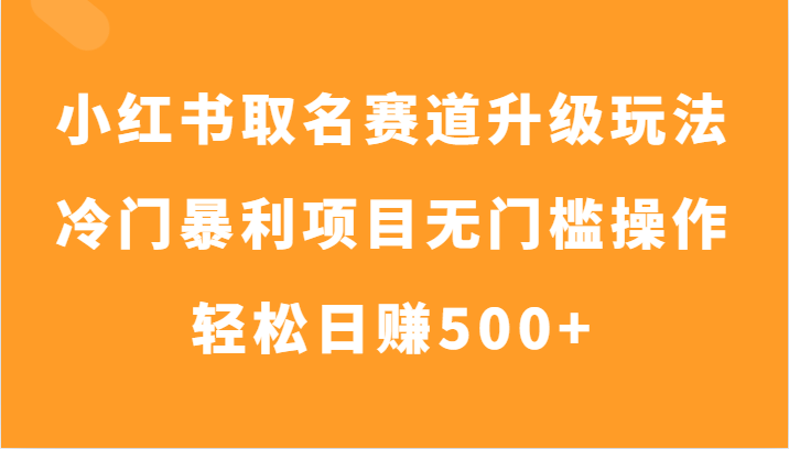 小红书取名赛道升级玩法，冷门暴利项目无门槛操作，轻松日赚500+插图