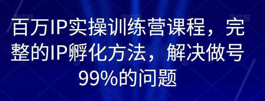 百万IP实操训练营课程，完整的IP孵化方法，解决做号99%的问题插图