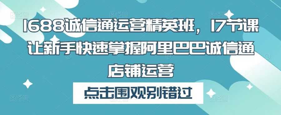 1688诚信通运营精英班，17节课让新手快速掌握阿里巴巴诚信通店铺运营插图