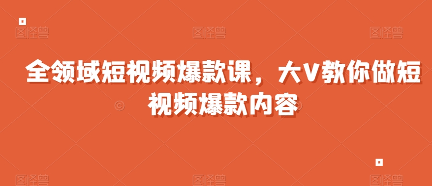 全领域短视频爆款课，全网两千万粉丝大V教你做短视频爆款内容插图