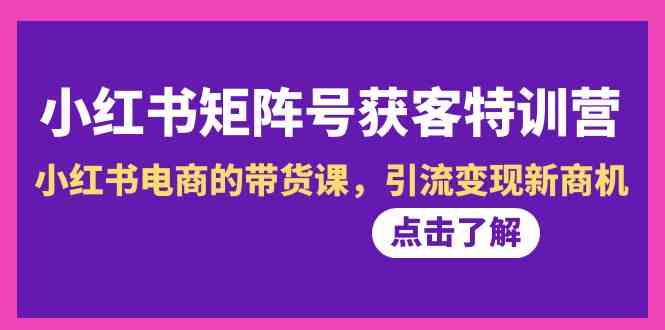 小红书矩阵号获客特训营-第10期，小红书电商的带货课，引流变现新商机插图