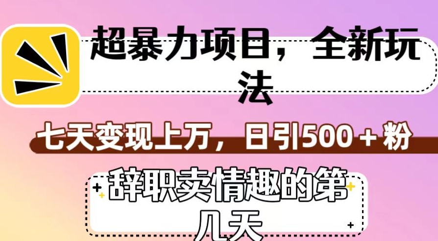 超暴利项目，全新玩法（辞职卖情趣的第几天），七天变现上万，日引500+粉【揭秘】插图