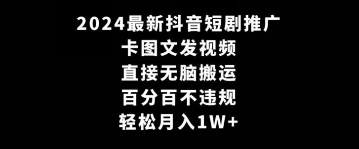 2024zui新抖音短剧推广，卡图文发视频，直接无脑搬，百分百不违规，轻松月入1W+【揭秘】插图