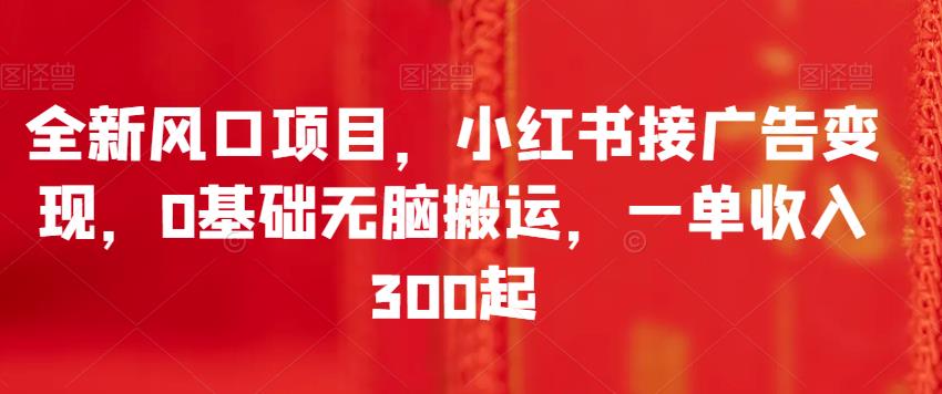 全新风口项目，小红书接广告变现，0基础无脑搬运，一单收入300起插图