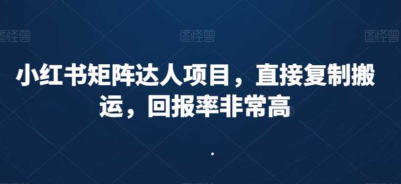 小红书矩阵达人项目，直接复制搬运，回报率非常高插图