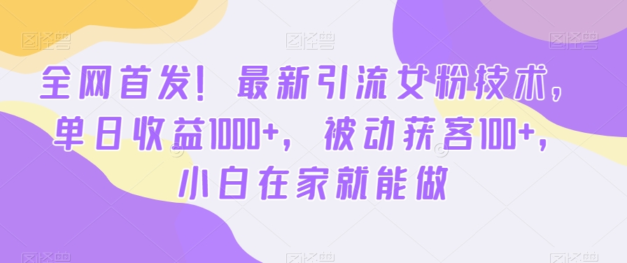 全网首发！zui新引流女粉技术，单日收益1000+，被动获客100+，小白在家就能做【揭秘】插图