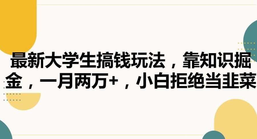 zui新大学生搞钱玩法，靠知识掘金，一月两万+，小白拒绝当韭菜【揭秘】插图