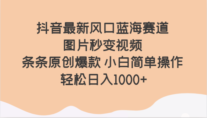 抖音zui新风口蓝海赛道 图片秒变视频 条条原创爆款 小白简单操作 轻松日入1000+插图