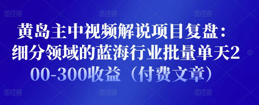 黄岛主中视频解说项目复盘：细分领域的蓝海行业批量单天200-300收益（付费文章）插图