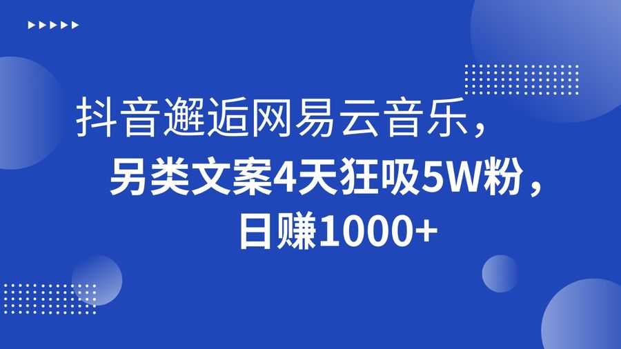 抖音邂逅网易云音乐，另类文案4天狂吸5W粉，日赚1000+插图