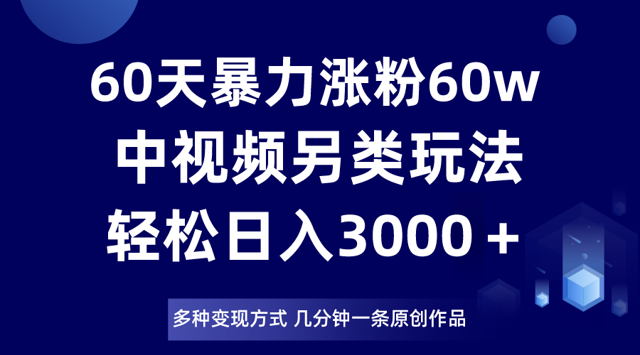 60天暴力涨粉60W，中视频另类玩法，日入3000＋，几分钟一条原创作品多种变现方式插图