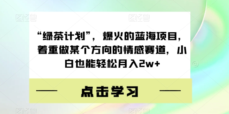 “绿茶计划”，爆火的蓝海项目，着重做某个方向的情感赛道，小白也能轻松月入2w+【揭秘】插图