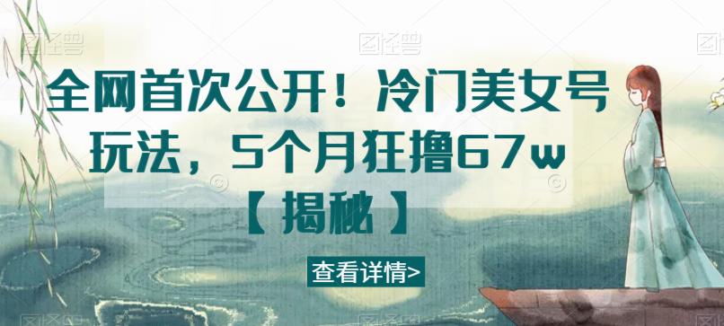 全网首次公开！冷门美女号玩法，5个月狂撸67w【揭秘】插图