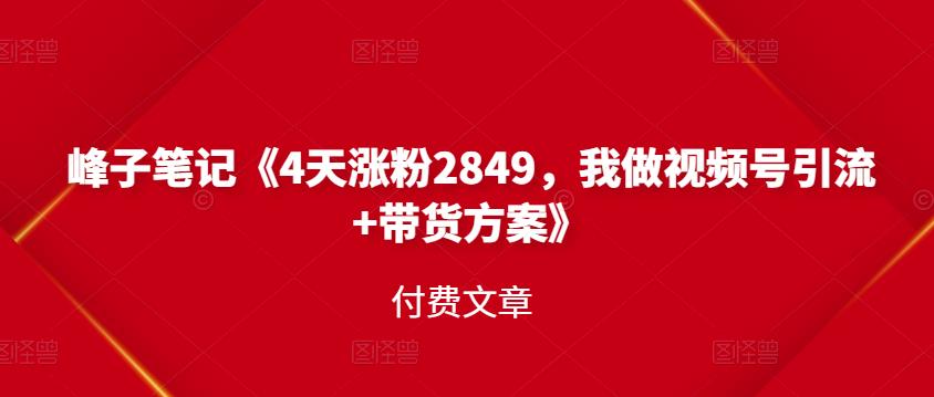 峰子笔记《4天涨粉2849，我做视频号引流+带货方案》付费文章插图