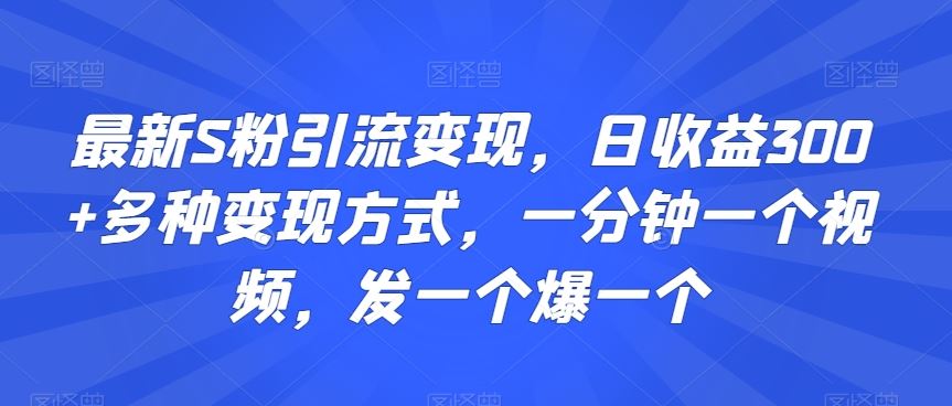 zui新S粉引流变现，日收益300+多种变现方式，一分钟一个视频，发一个爆一个【揭秘】插图