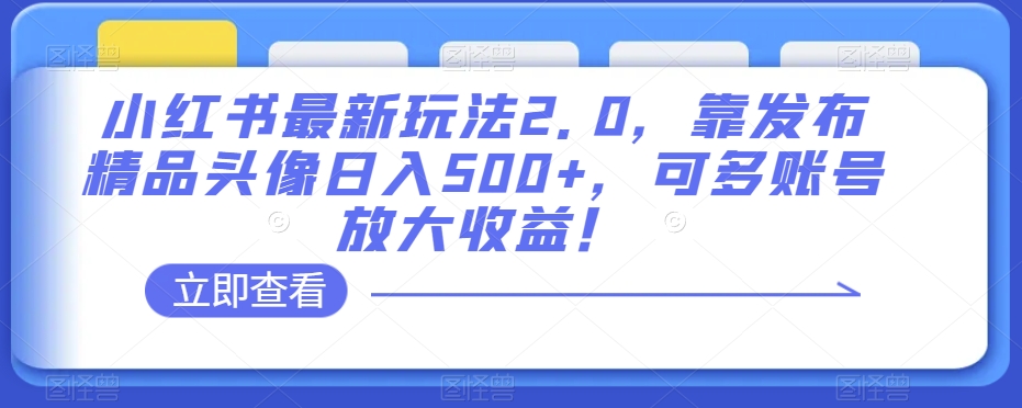 小红书zui新玩法2.0，靠发布精品头像日入500+，可多账号放大收益！【揭秘】插图