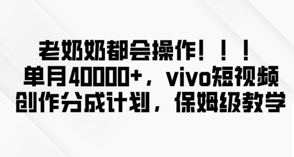 老奶奶都会操作，新平台无脑操作，单月40000+，vivo短视频创作分成计划【揭秘】插图