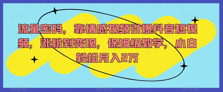 流量密码，靠情感视频引爆抖音短视频，涨粉到变现，保姆级教学，小白轻松月入2万【揭秘】插图