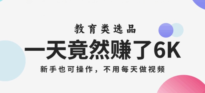 一天竟然赚了6000多，教育类选品，新手也可操作，更不用每天做短视频【揭秘】插图