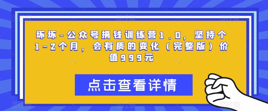 坏坏-公众号搞钱训练营1.0，坚持个1-2个月，会有质的变化（完整版）价值999元插图