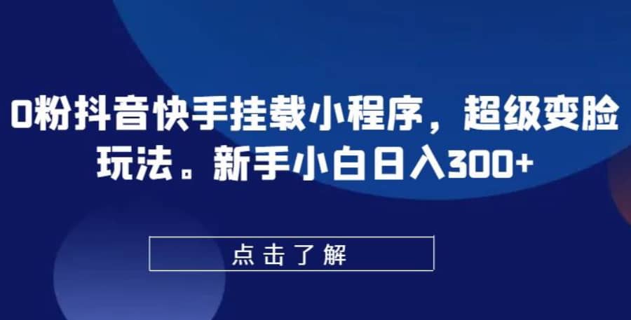 0粉抖音快手挂载小程序，超级变脸玩法，新手小白日入300+【揭秘】插图