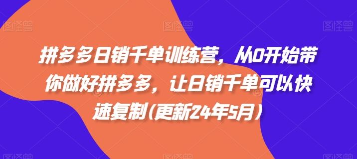 拼多多日销千单训练营，从0开始带你做好拼多多，让日销千单可以快速复制(更新24年5月)插图