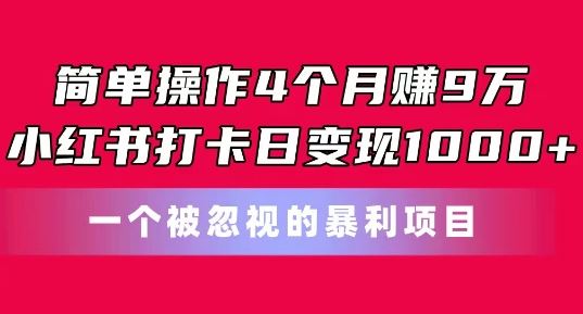 简单操作4个月赚9w，小红书打卡日变现1k，一个被忽视的暴力项目【揭秘】插图