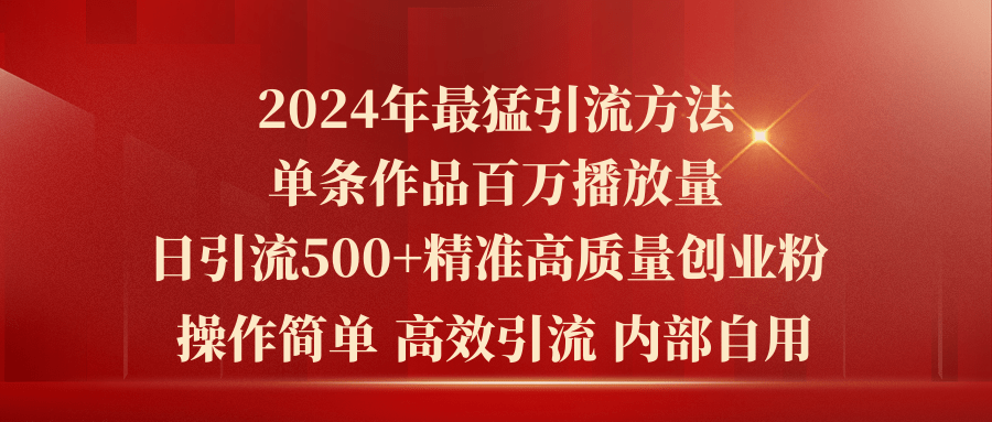 （10920期）2024年zui猛暴力引流方法，单条作品百万播放 单日引流500+高质量精准创业粉插图