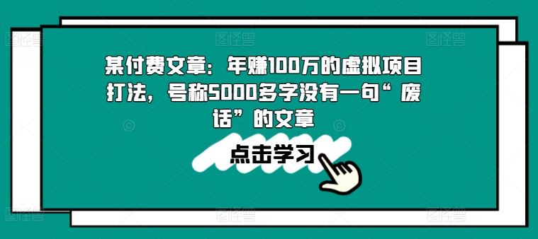 某付费文章：年赚100w的虚拟项目打法，号称5000多字没有一句“废话”的文章插图