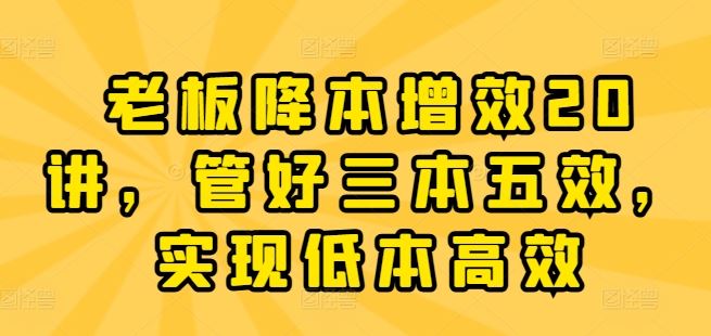 老板降本增效20讲，管好三本五效，实现低本高效插图