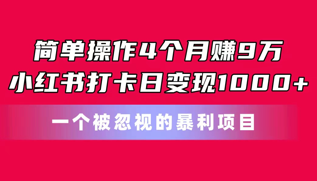 （11048期）简单操作4个月赚9万！小红书打卡日变现1000+！一个被忽视的暴力项目插图