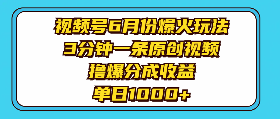 （11298期）视频号6月份爆火玩法，3分钟一条原创视频，撸爆分成收益，单日1000+插图