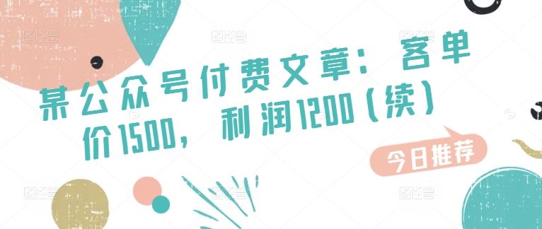 某公众号付费文章：客单价1500，利润1200(续)，市场几乎可以说是空白的插图