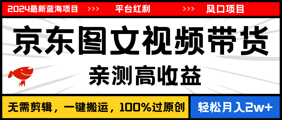 （11147期）2024zui新蓝海项目，逛逛京东图文视频带货，无需剪辑，月入20000+插图