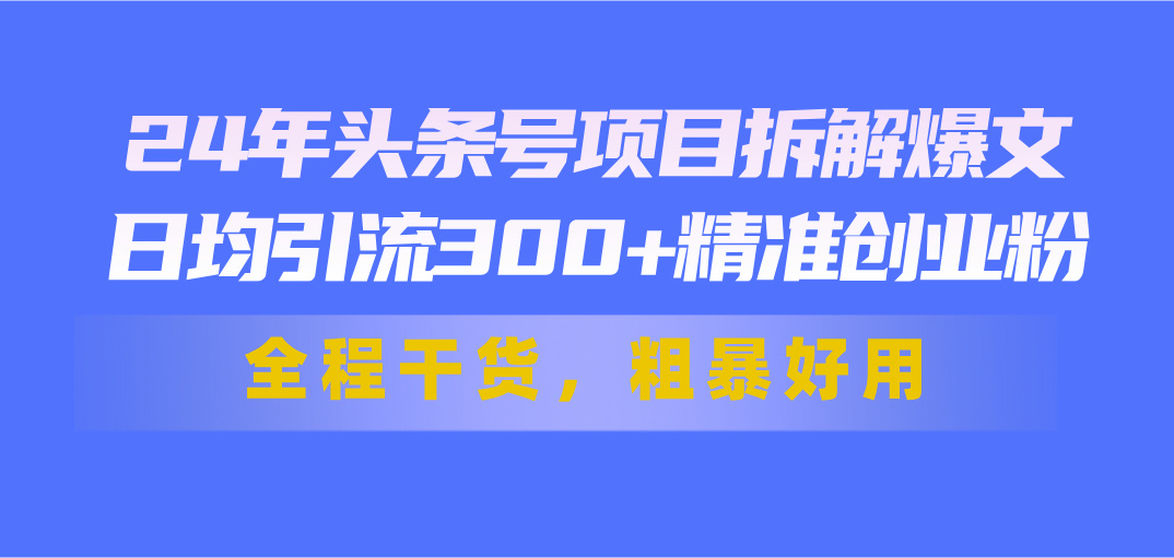 （11397期）24年头条号项目拆解爆文，日均引流300+精准创业粉，全程干货，粗暴好用插图