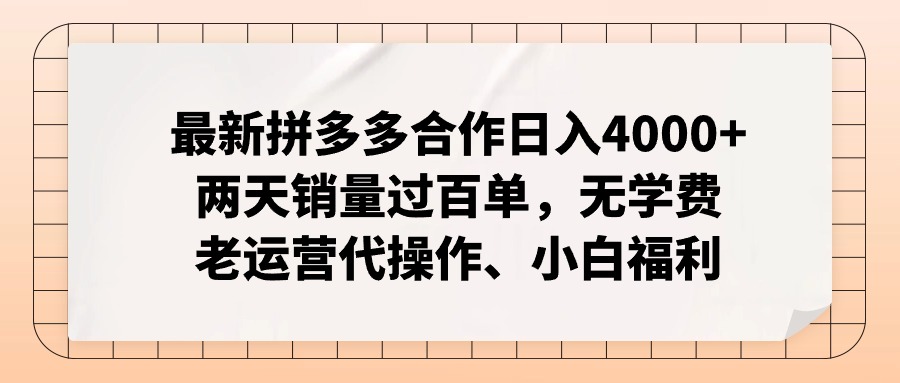 （11343期）zui新拼多多合作日入4000+两天销量过百单，无学费、老运营代操作、小白福利插图