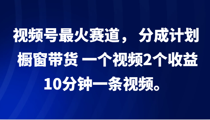 视频号zui火赛道， 分成计划， 橱窗带货，一个视频2个收益，10分钟一条视频。插图