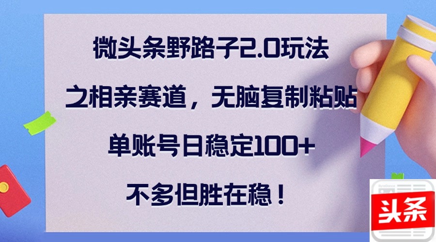 （12763期）微头条野路子2.0玩法之相亲赛道，无脑复制粘贴，单账号日稳定100+，不…插图