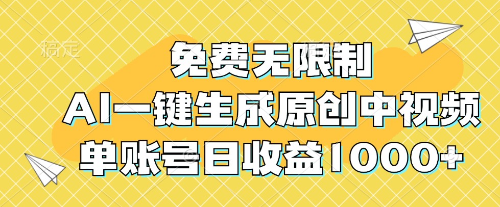 免费无限制，AI一键生成原创中视频，单账号日收益1000+插图